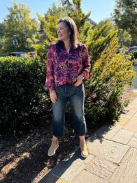 Fate - Abstract Print With Chiffon Ruffle Neck Blouse
