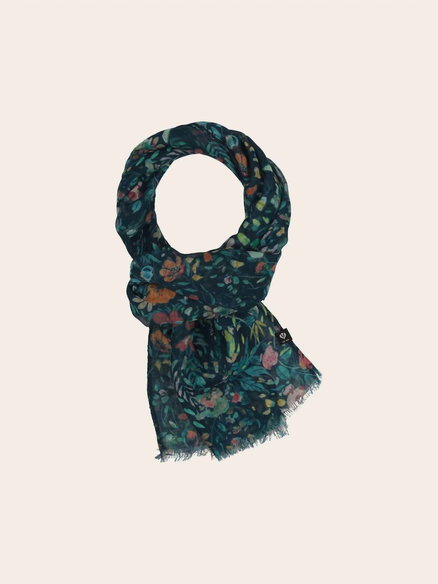 V. FRAAS Women's Mille Fleur Scarf in teal - women's scarf - detail view