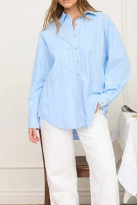 Blu Pepper - Stripe Oversized Collared Long Sleeve Shirt