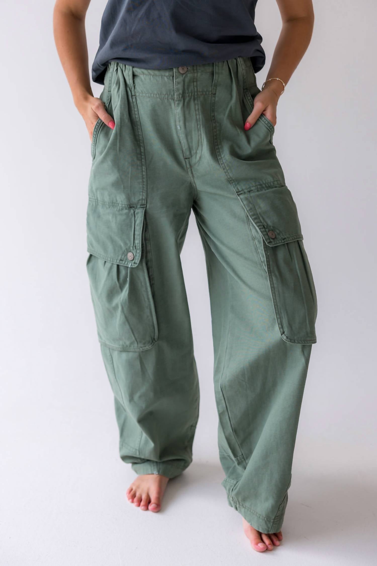 Free People Brentwood Slouch Pants in aged green - women's pants