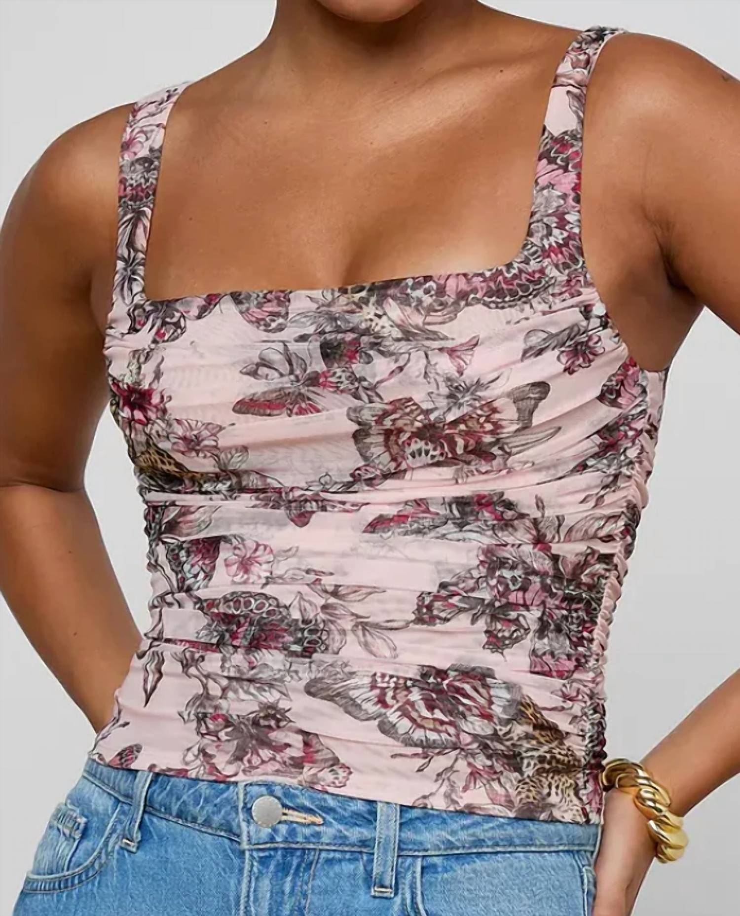 L'Agence - Rasha Shirred Mesh Tank