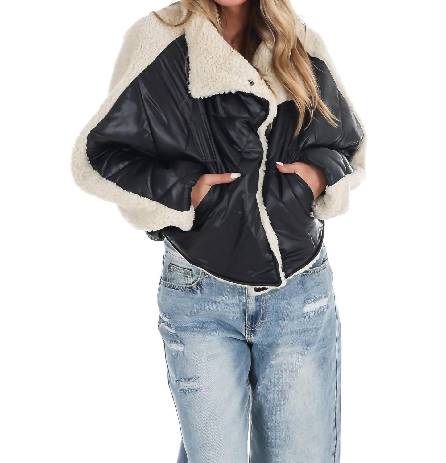Miou Muse - Everest Faux Leather Quilted Sherpa Jacket