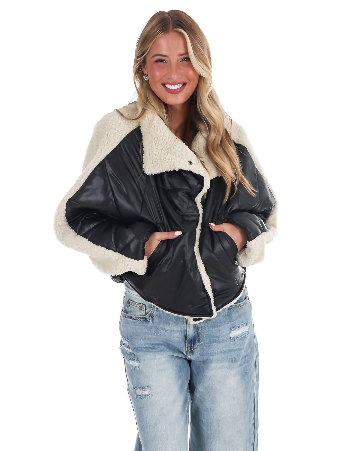 Miou Muse - Everest Faux Leather Quilted Sherpa Jacket