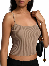 STAUD Soleil Soft Ribbed Cropped Tank Top in taupe - women's tank top - view 4