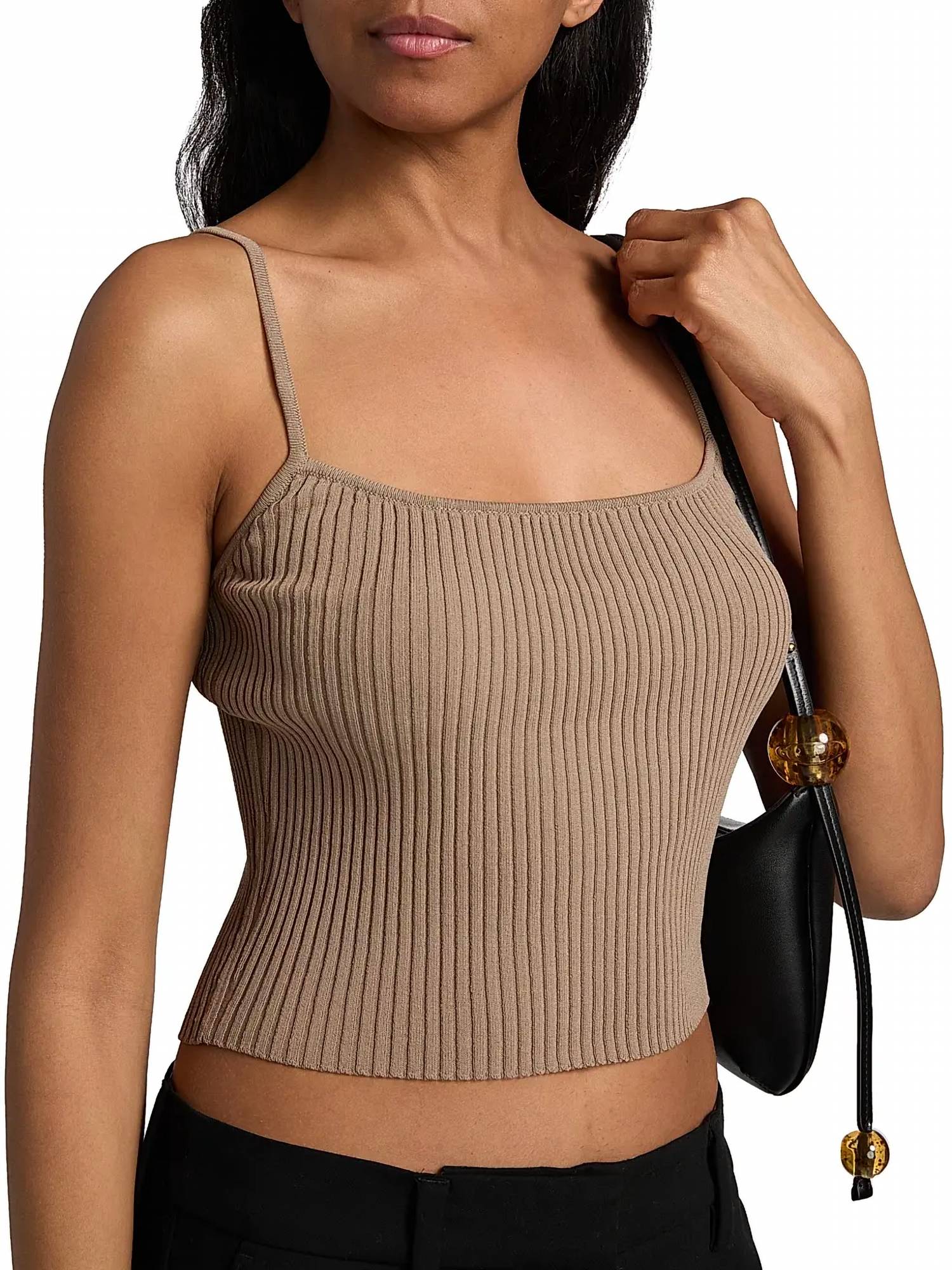 STAUD Soleil Soft Ribbed Cropped Tank Top in taupe - women's tank top - view 4