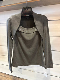 AZI Women's Stud Neck Top in grey - women's long sleeve top