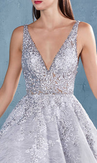 Andrea & Leo Couture Dalia Floral Gown in silver - women's dress - alternate view