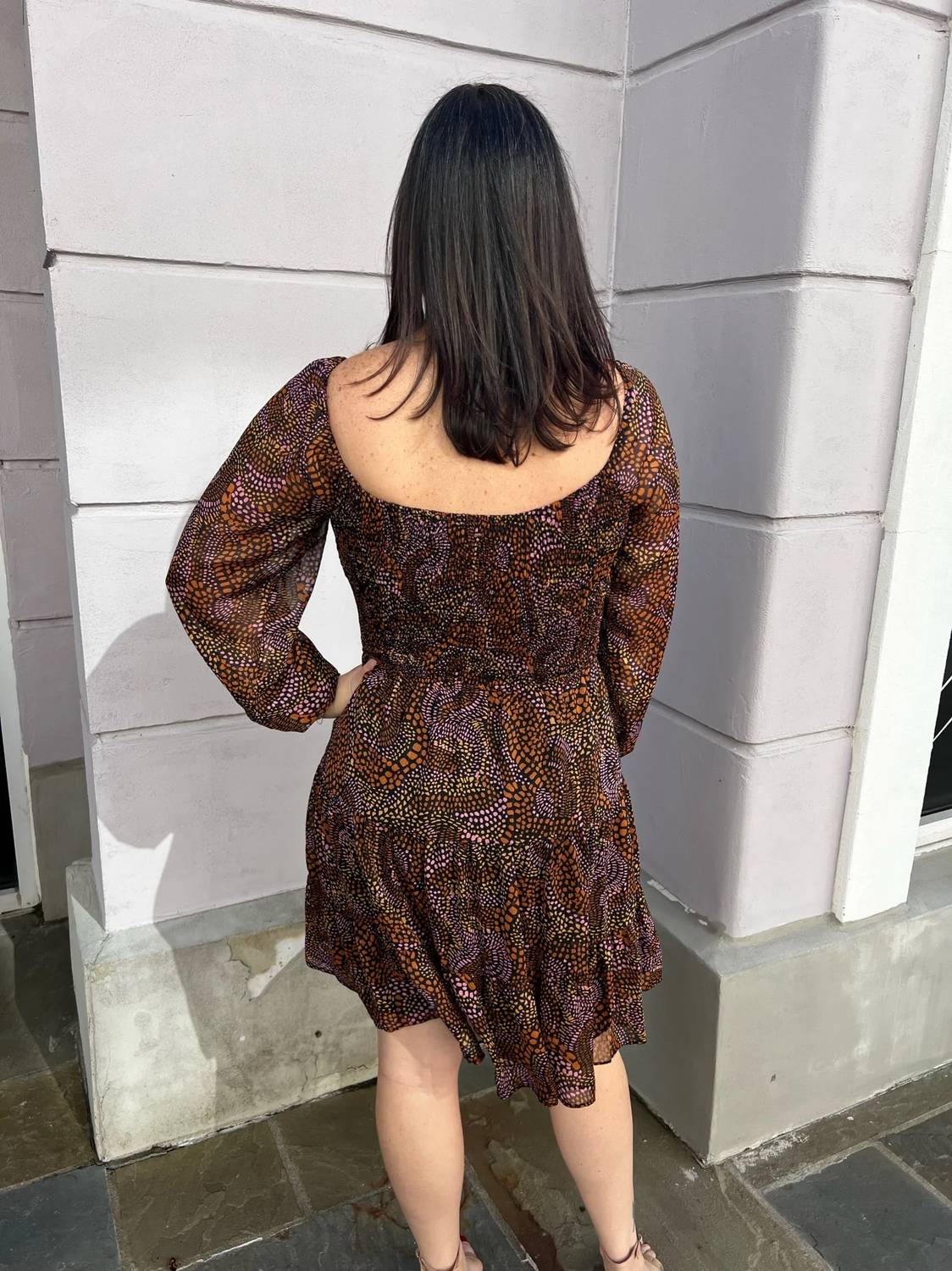 Fate - Abstract Print Smocked Bodice Dress