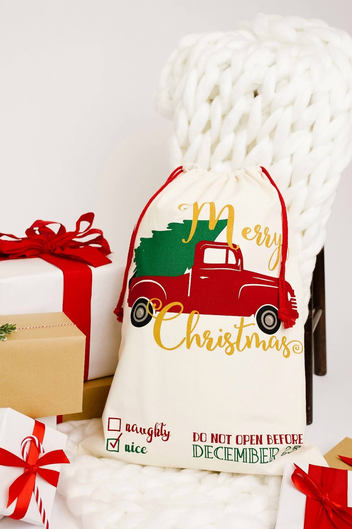 White Label - Christmas Trees And Trucks Santa Sack