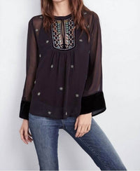 Velvet By Graham & Spencer - Becky Beaded Long Sleeve Silk Top