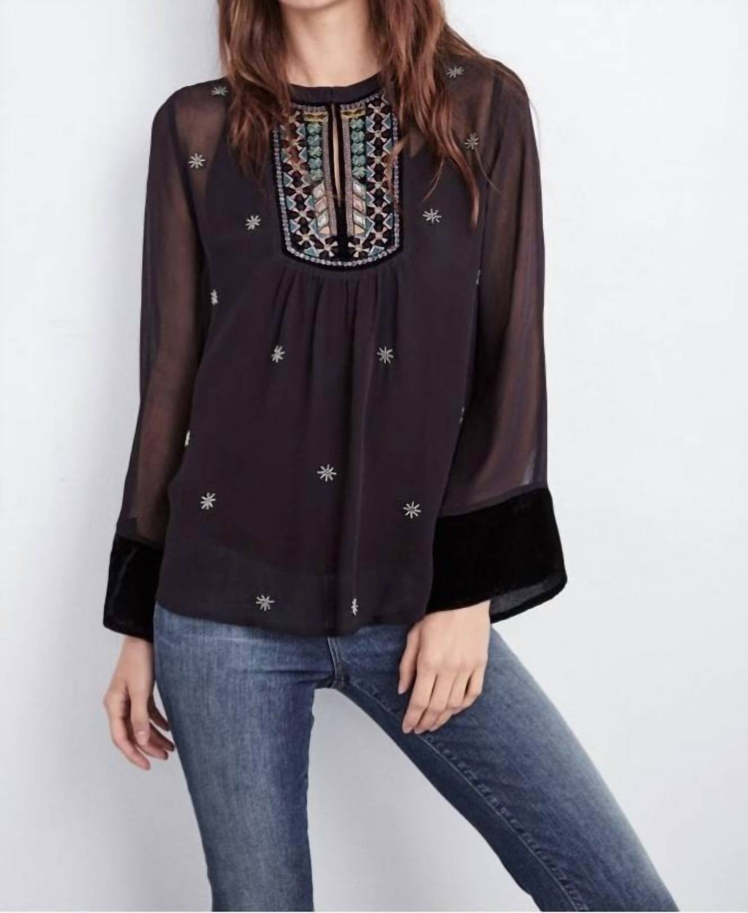 Velvet By Graham & Spencer - Becky Beaded Long Sleeve Silk Top