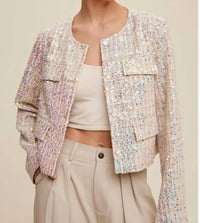 Listicle - Luxe Lights Sequin Cropped Tweed Jacket