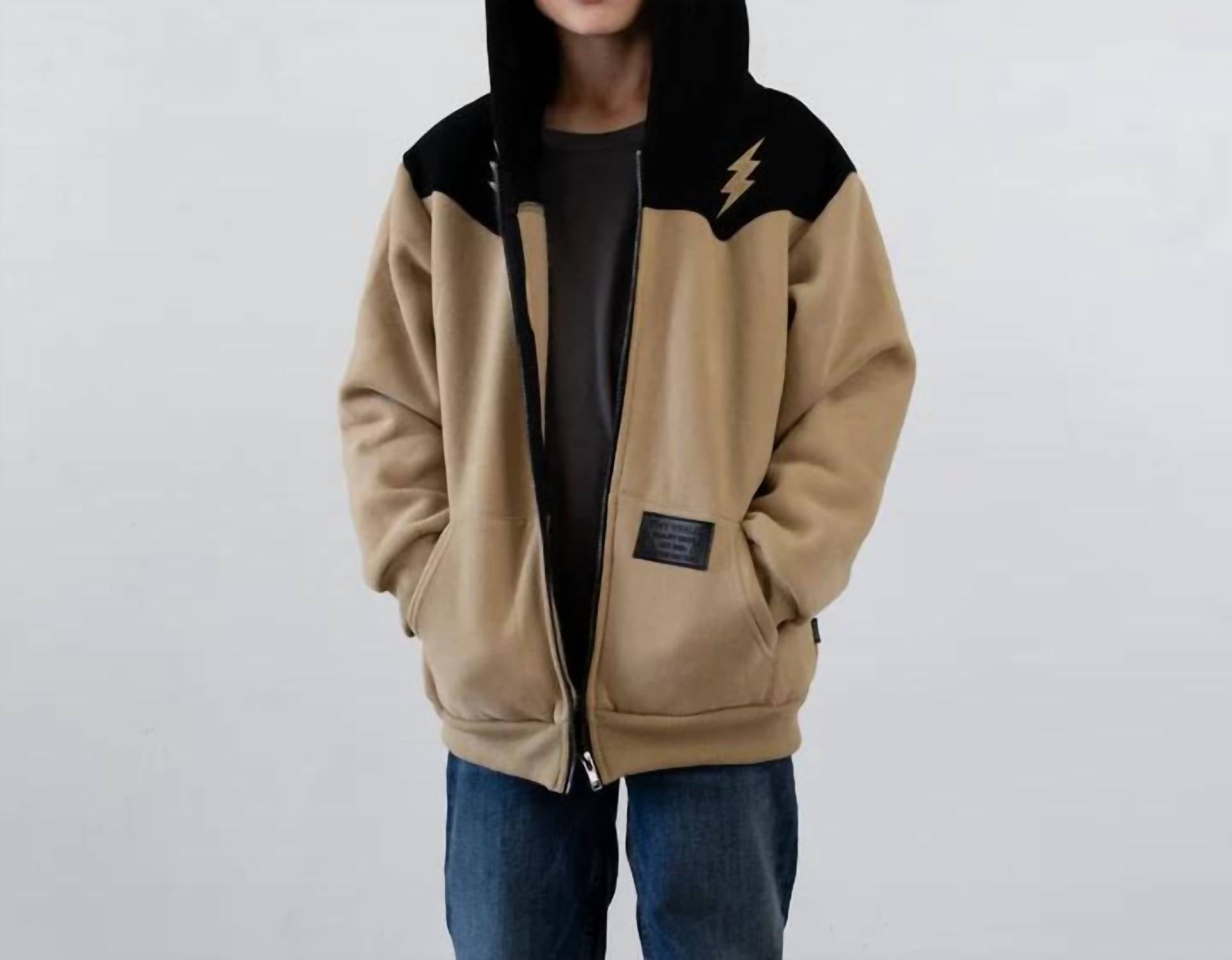 TINY WHALES High Voltage Hoodie in tan - kids' shirt
