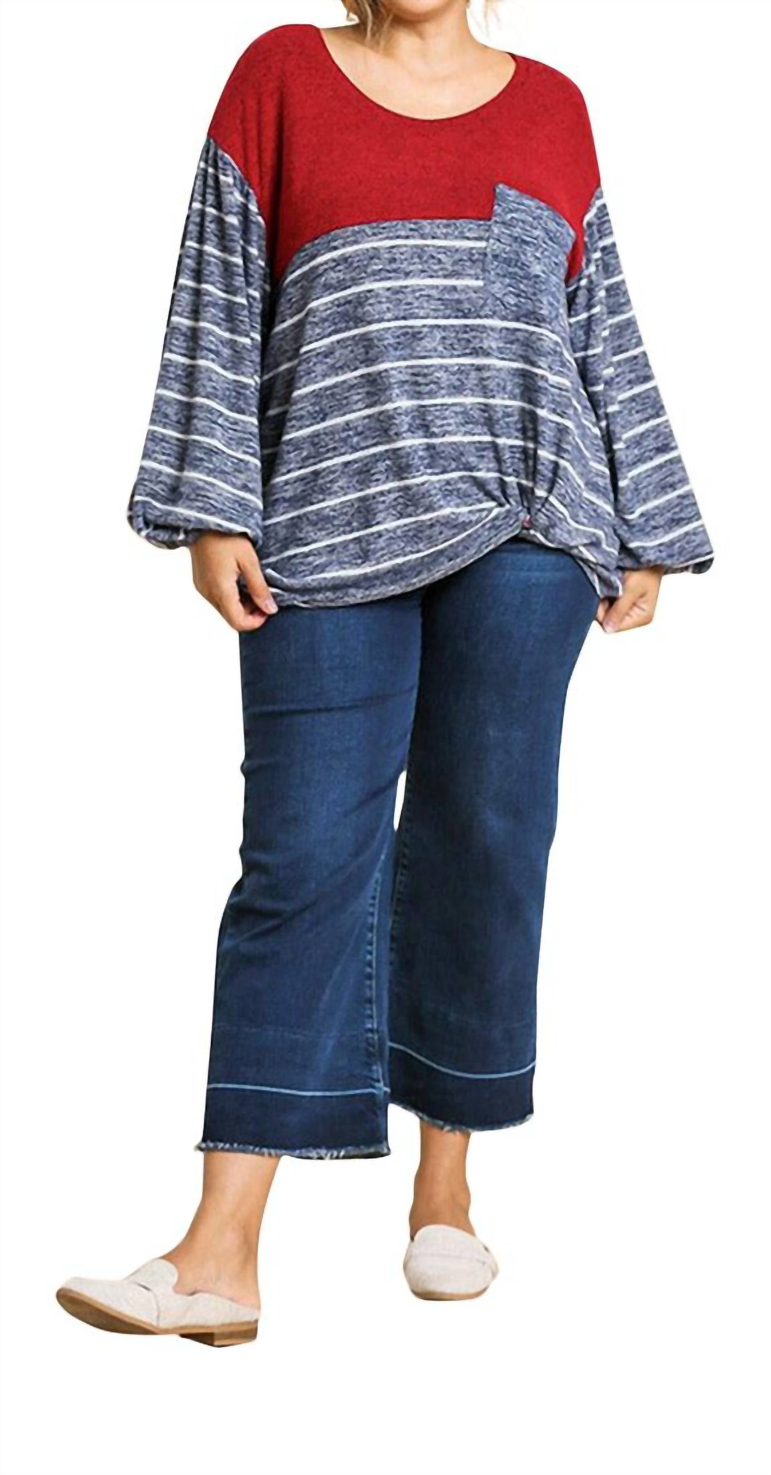 Umgee - Heathered Puff Sleeve Top - Plus