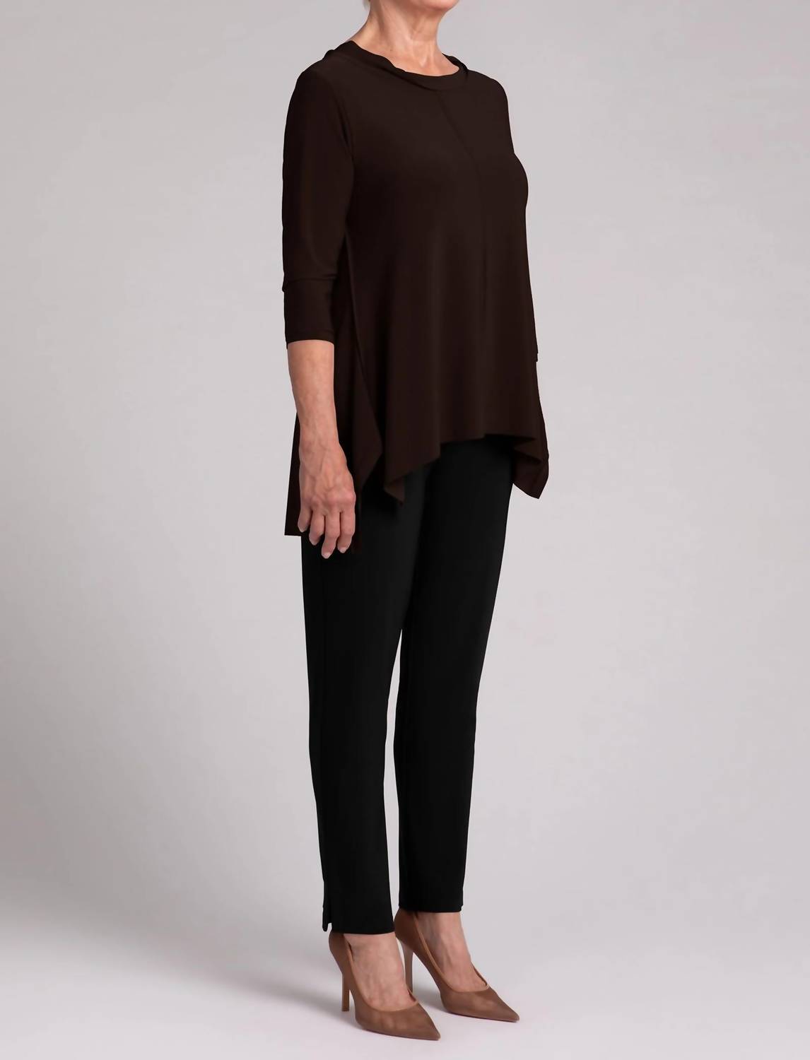 Sympli Flounce top with wide funnel collar in chocolate - women's long sleeve top - view 10