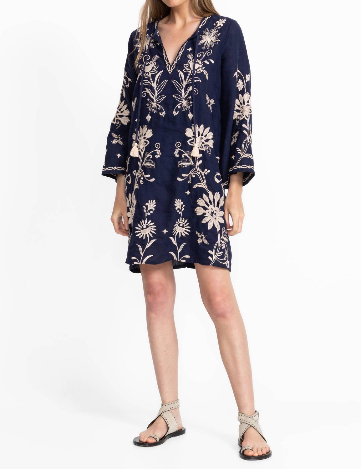 Johnny Was DANIKA KIMONO SLEEVE RELAXED DRESS in blue night - women's dress - detail view