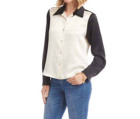 Karen Kane - Long Sleeve Satin Colorblock Shirt