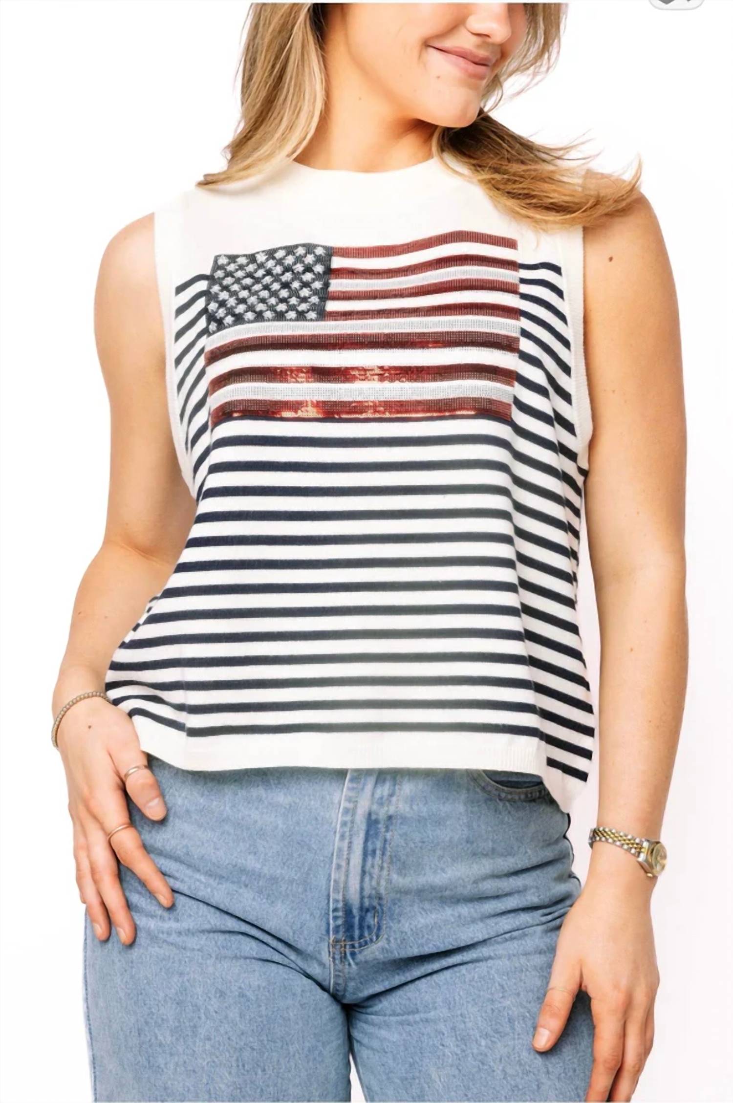 Queen Of Sparkles - Knit American Flag Striped Tank Top
