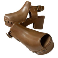 CHOCOLAT BLU Women's Galla Slingback Peep Toe Platform Clog in tobacco leather - women's shoe - view 4