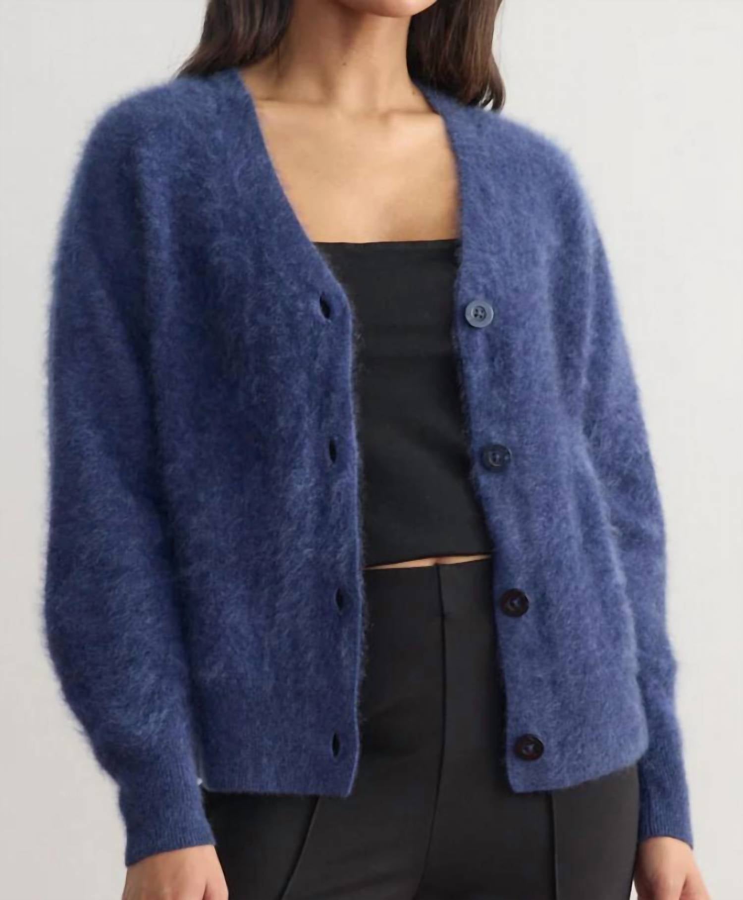 Margaret O'Leary Brushed Cashmere Cardigan in indigo - women's cardigan