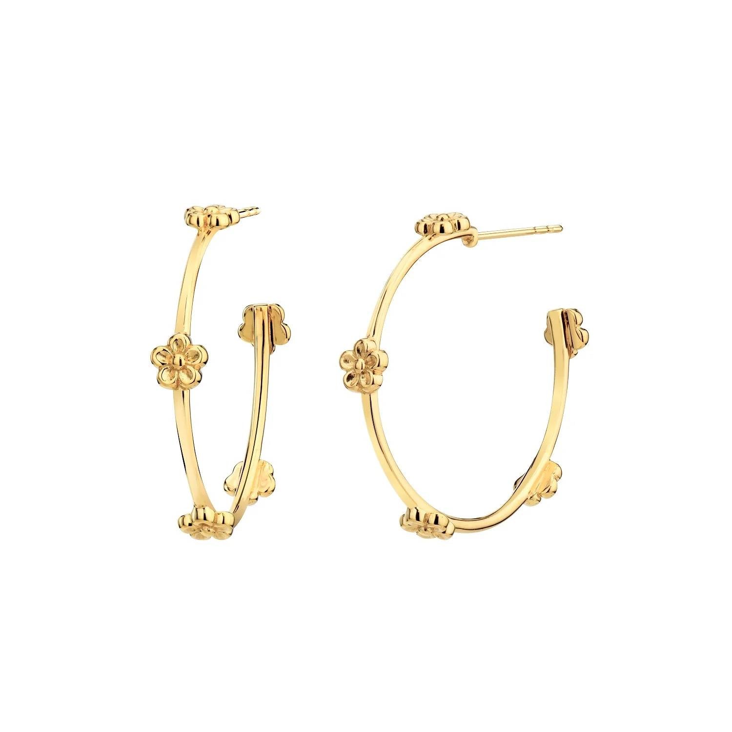 Gold & Honey - Women's Flower Station Hoop Earrings
