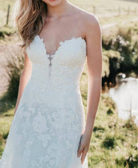 Allure Bridals - Strapless A-Line Wedding Gown with Floral Appliques