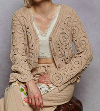 Pol - Button Down V-neck Crochet Cardigan