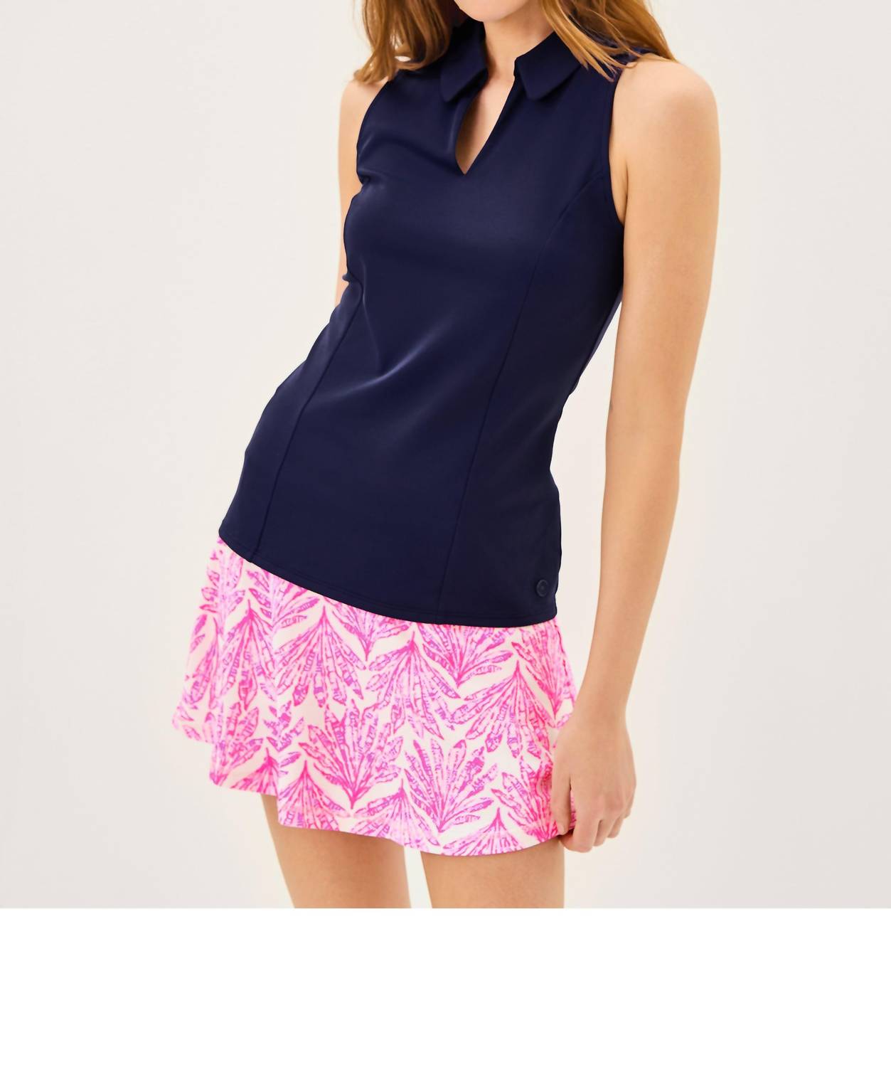 Lilly Pulitzer Luxletic Martina Polo in true navy - women's tank top - detail view