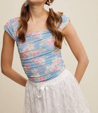 Listicle - Romantic Double-layer Floral Mesh Top