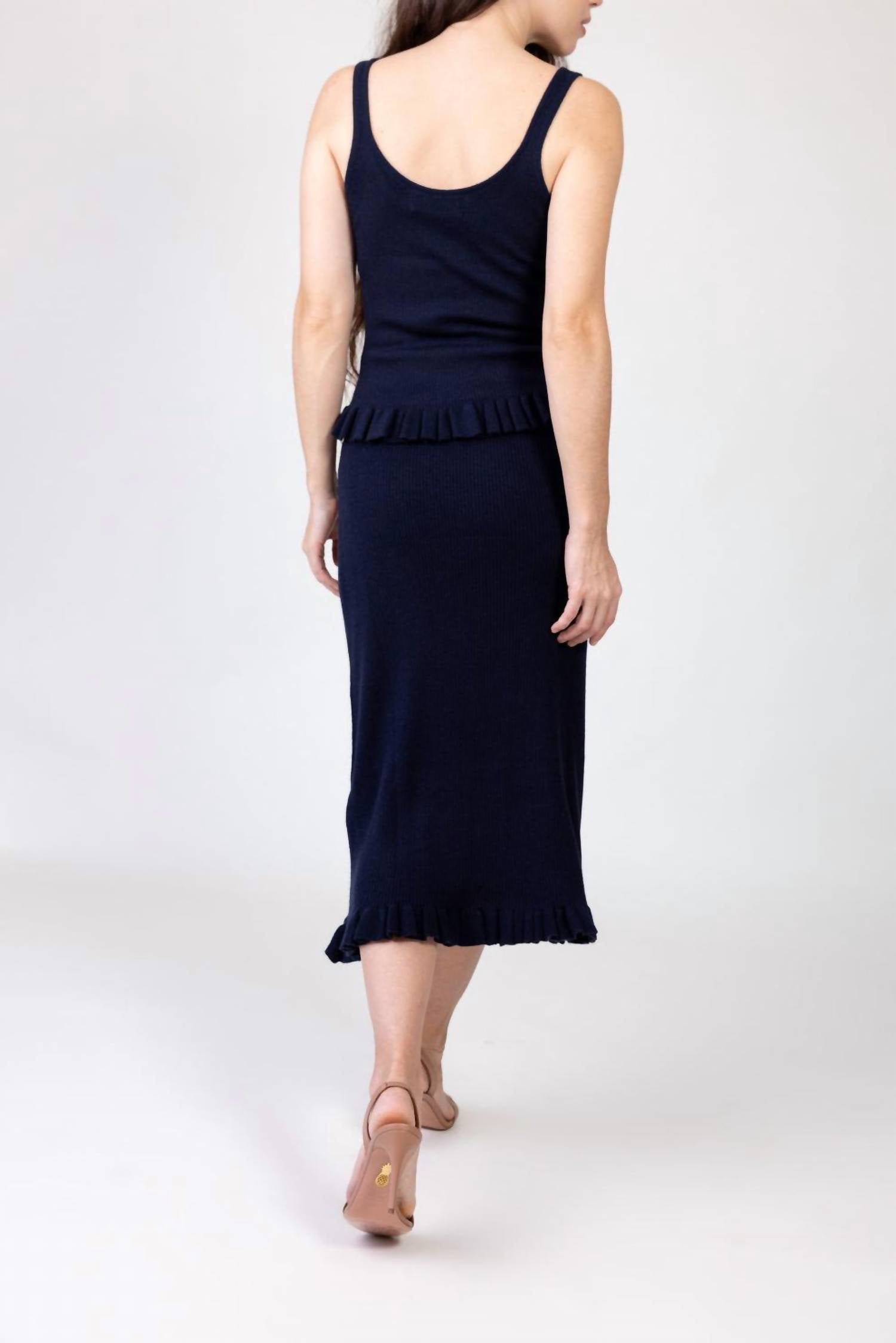 Brandon Maxwell Phoebe Knit Tank Top in navy - women's tank top - detail view