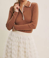 In February Quietly Elegant Sweater Polo in mocha mousse - women's long sleeve top - alternate view