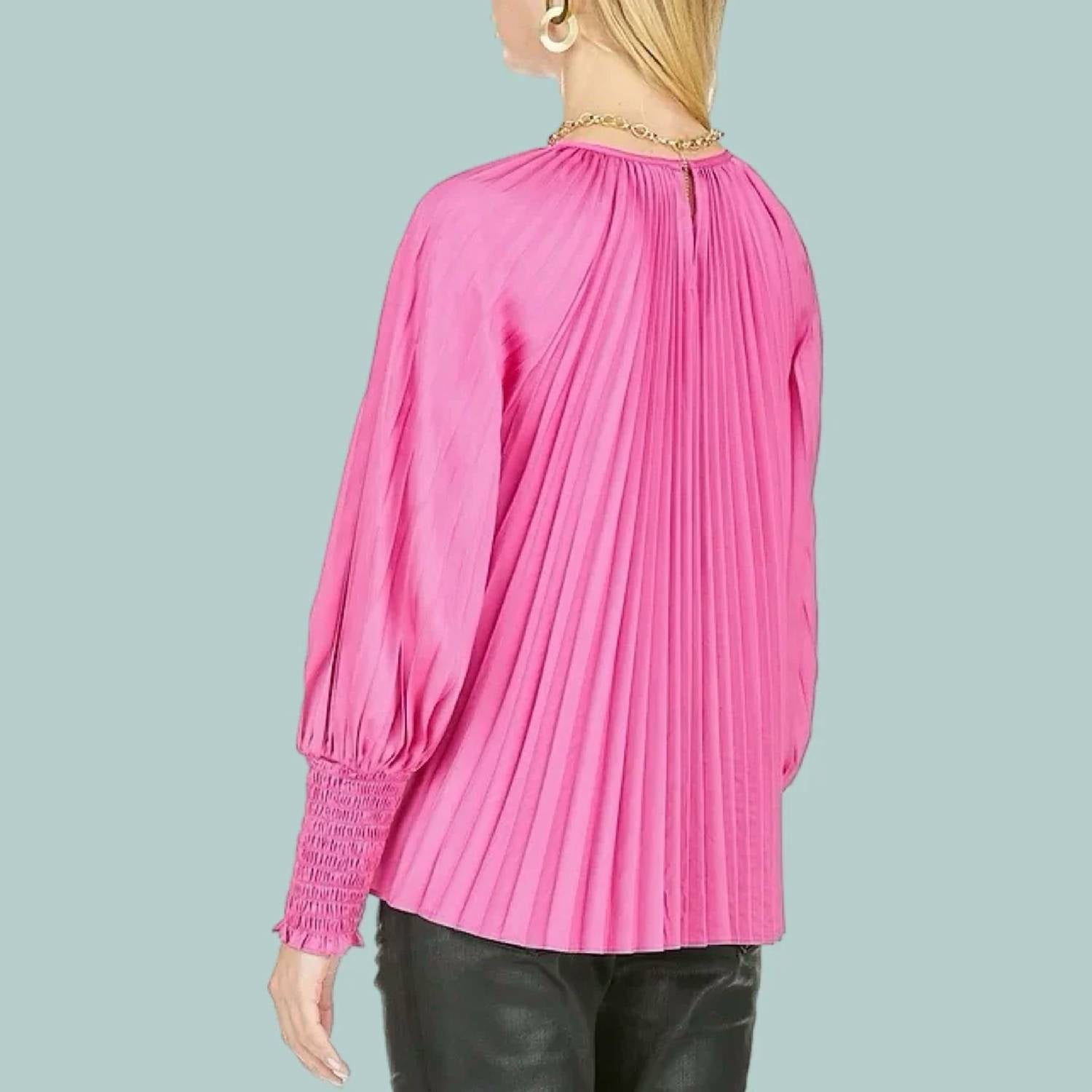 Joy Joy - Cerise Pleated Bishop Sleeve Top