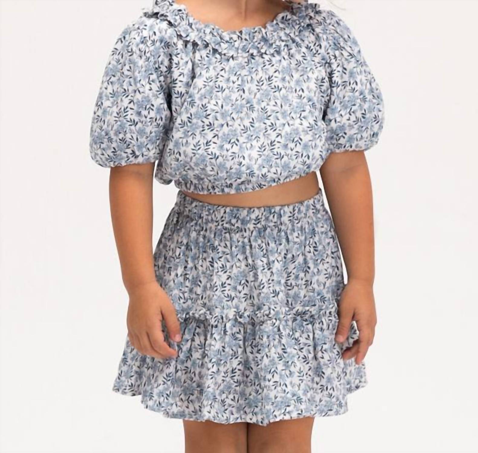 Mayoral Kid's Floral Printed Mini Skirt in sky blue - kids' skirt - view 4