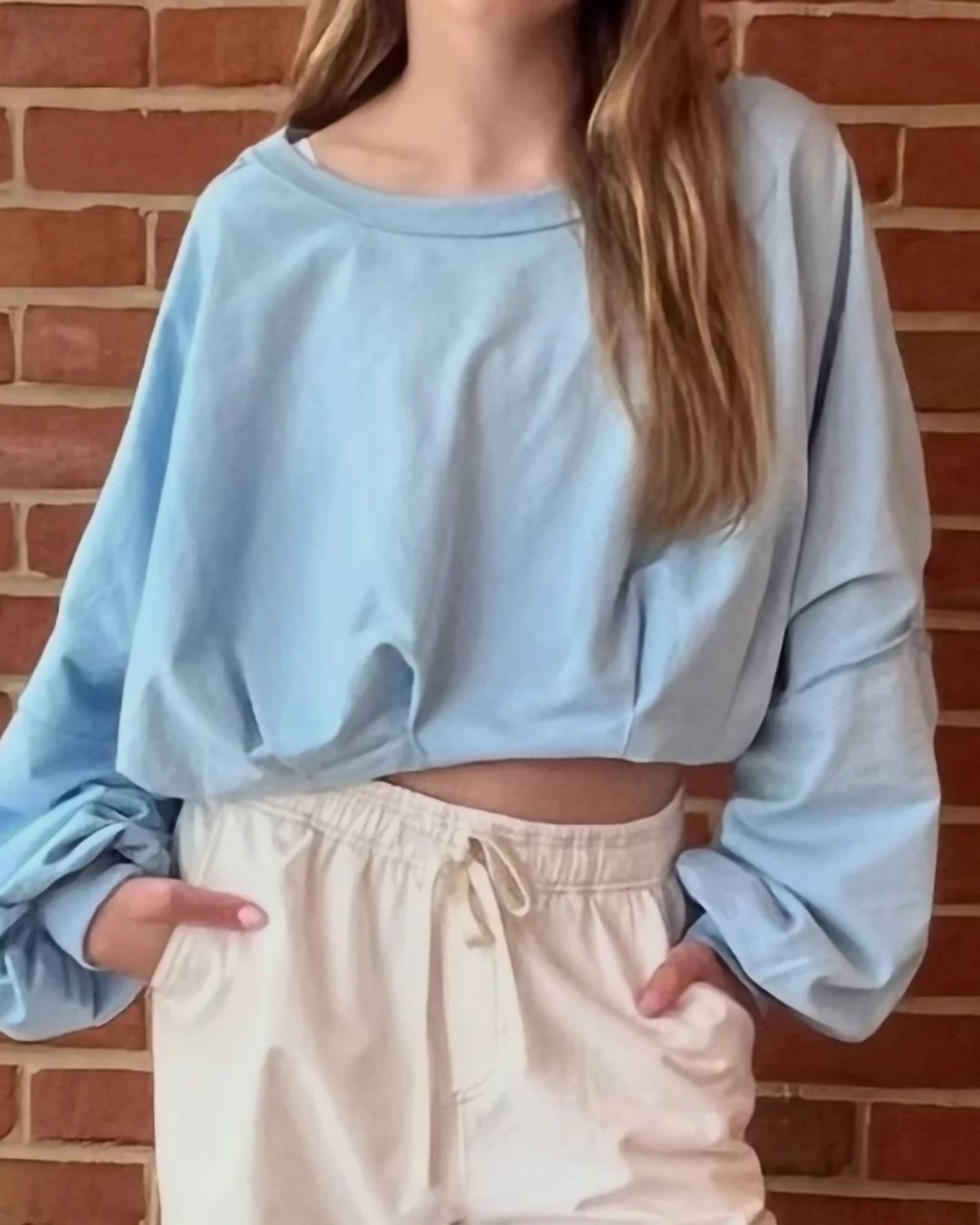 Peach Love - Cropped Bubble Hem Sweatshirt