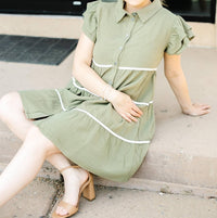 She + Sky - Ruffle Sleeve Woven Tiered Button Down Dress