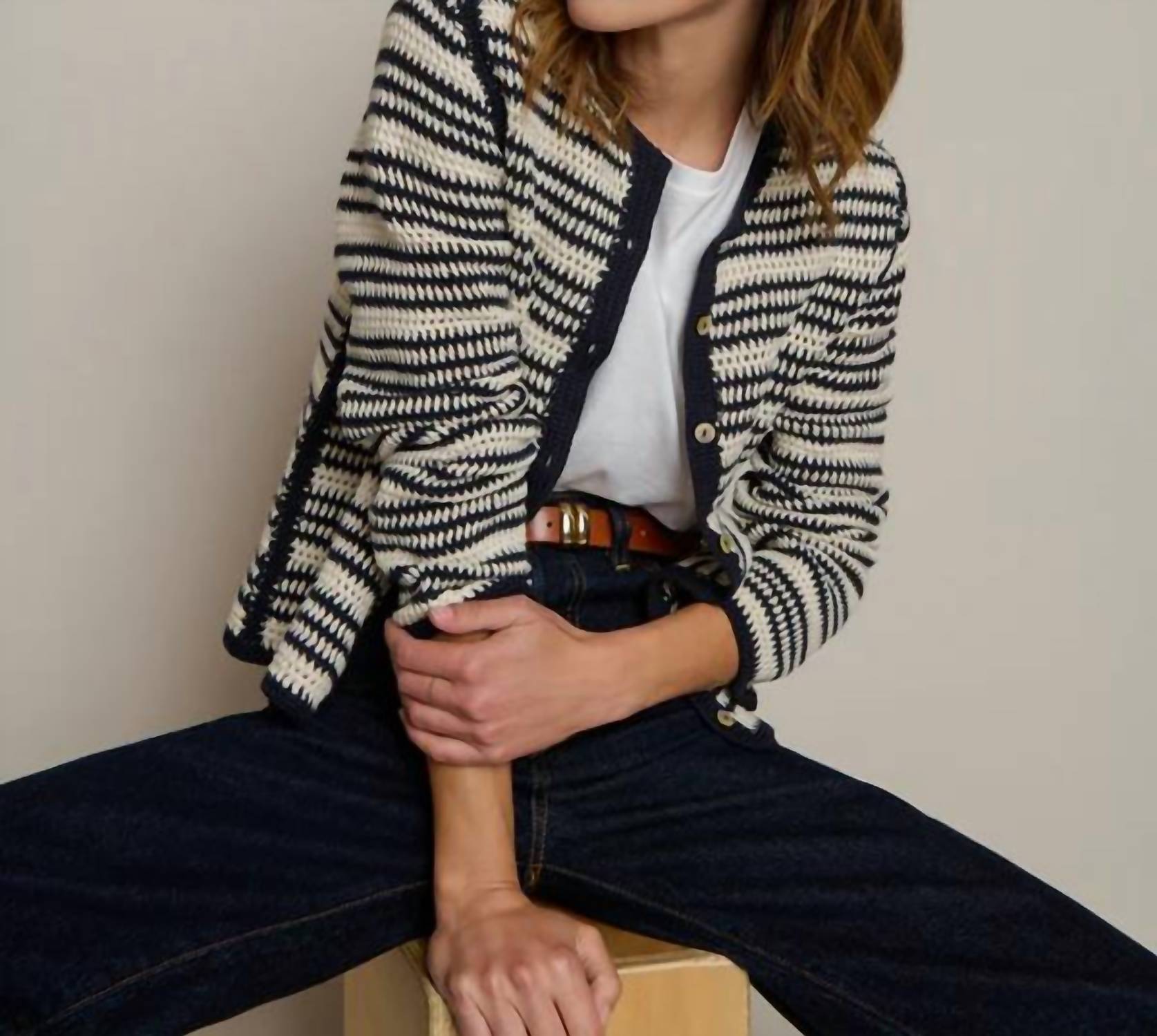 Nation LTD Courtney Crochet Cardigan in seascape stripe - women's cardigan - view 5