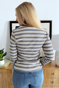 Wishlist - Half Button-down Striped Long Sleeve Top