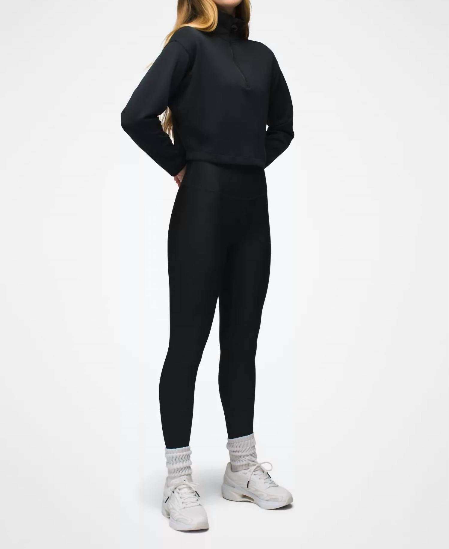 prAna Shea Half Zip Sweater in black - women's long sleeve top - detail view