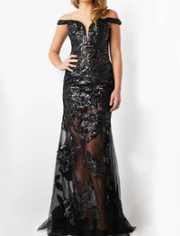 Jovani - Off The Shoulder Illusion Dress