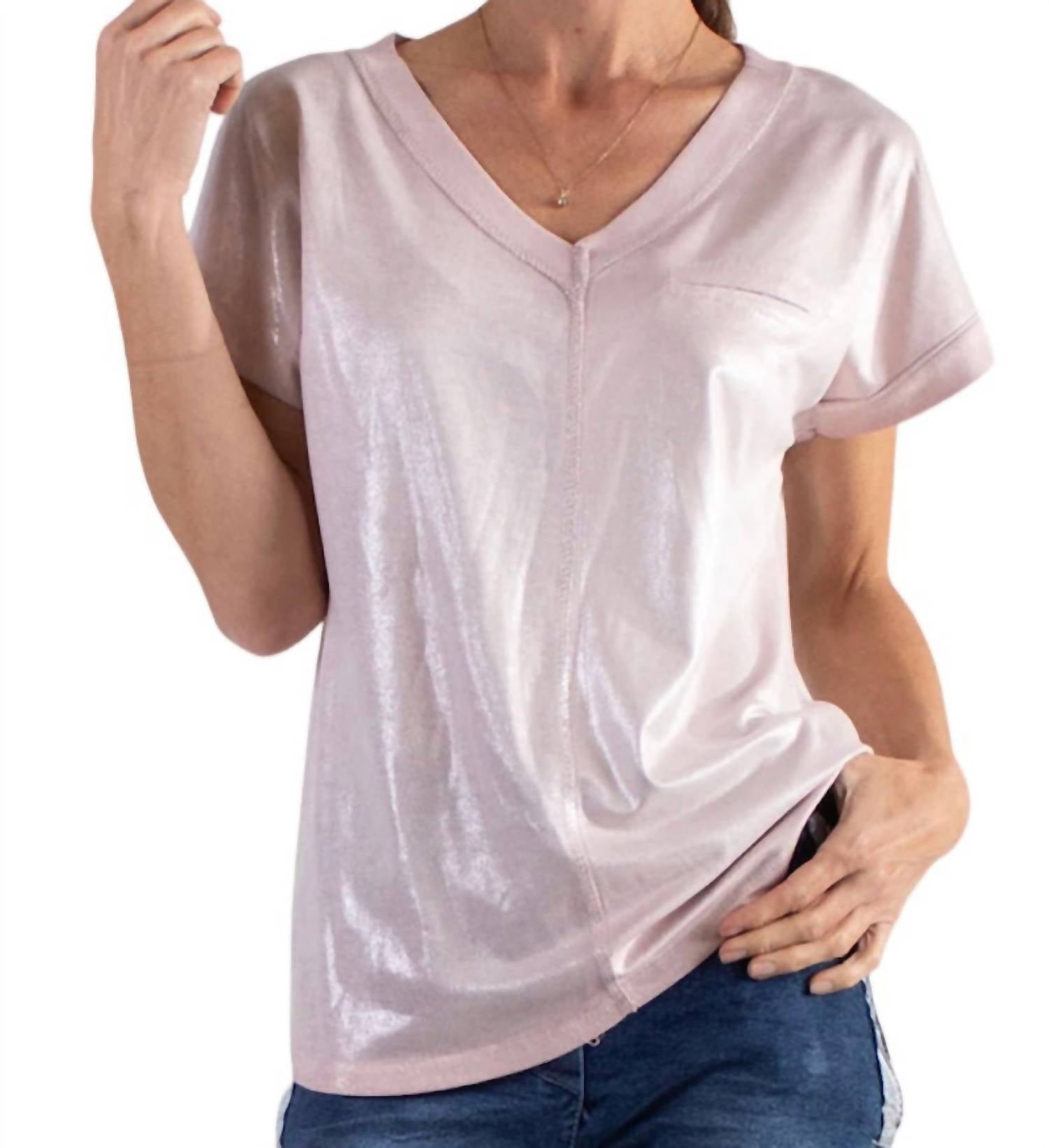 Made In Italy - Two Tone V Neck T-shirt With Faux Pocket