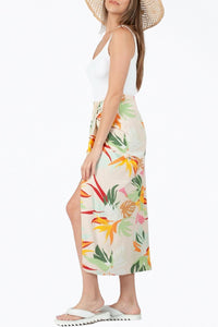 FLORAL-PRINT GATHERED SARONG SKIRT
