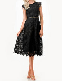 The Clothing Company Crochet Trim Midi Dress in black - women's dress - detail view