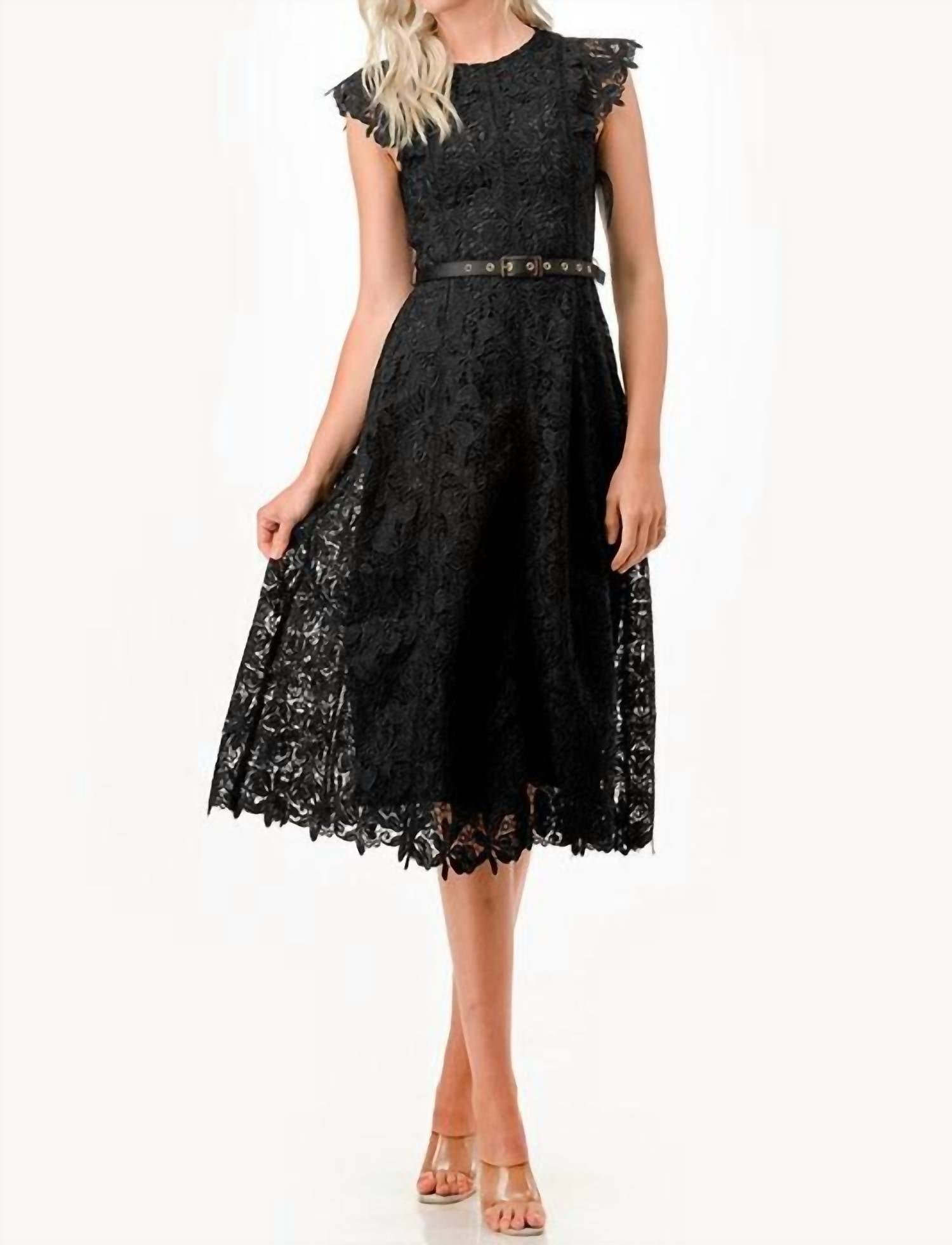 The Clothing Company Crochet Trim Midi Dress in black - women's dress - detail view
