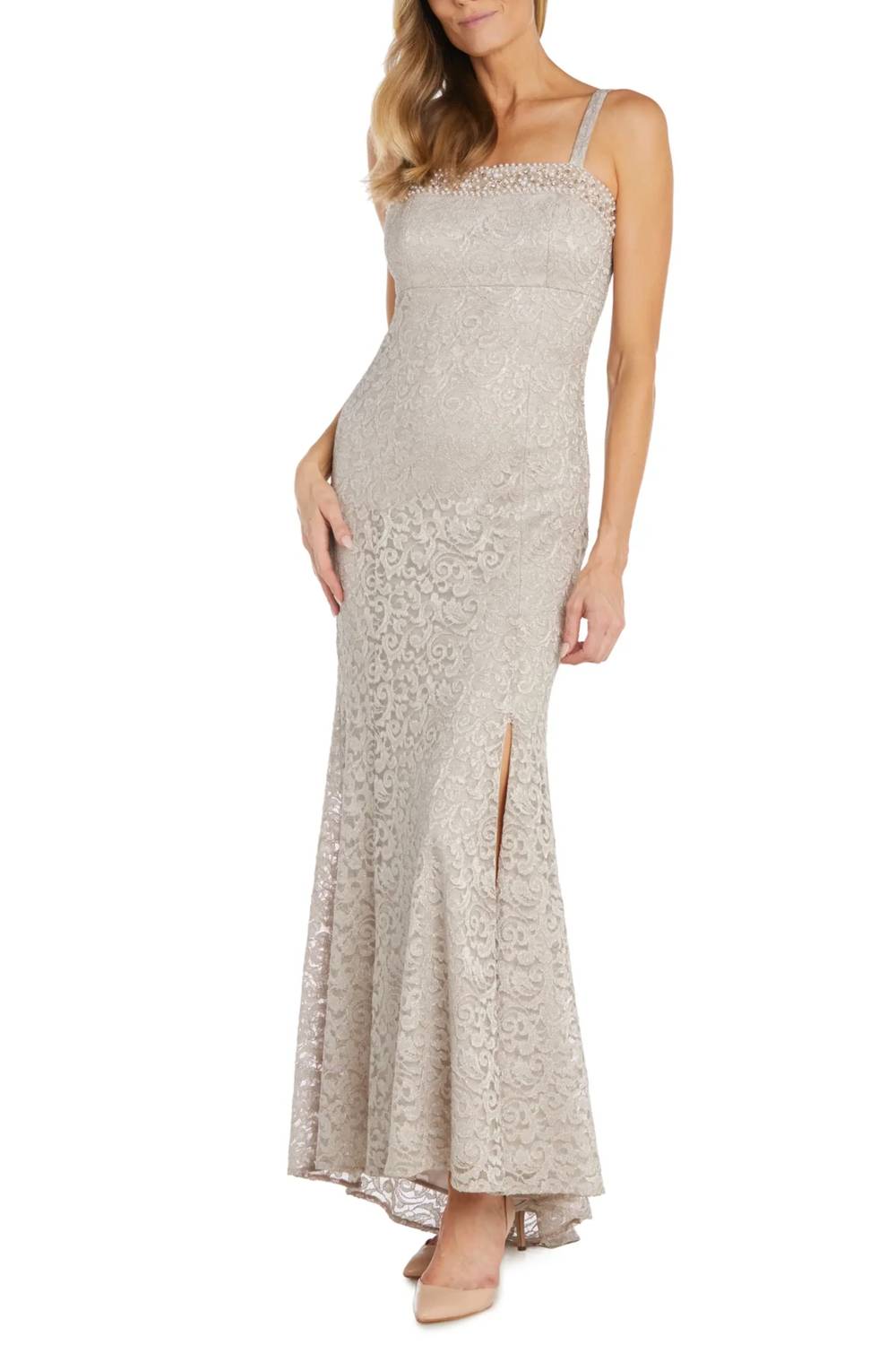 R&M Richards - Women's Sheer Jacket Beaded Lace Evening Dress