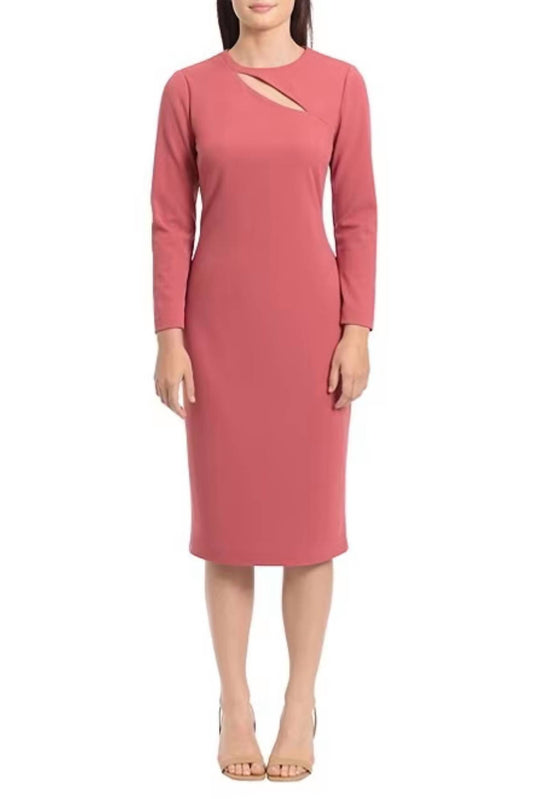 Maggy London - Long Sleeve Keyhole Neck Scuba Crepe Sheath Dress