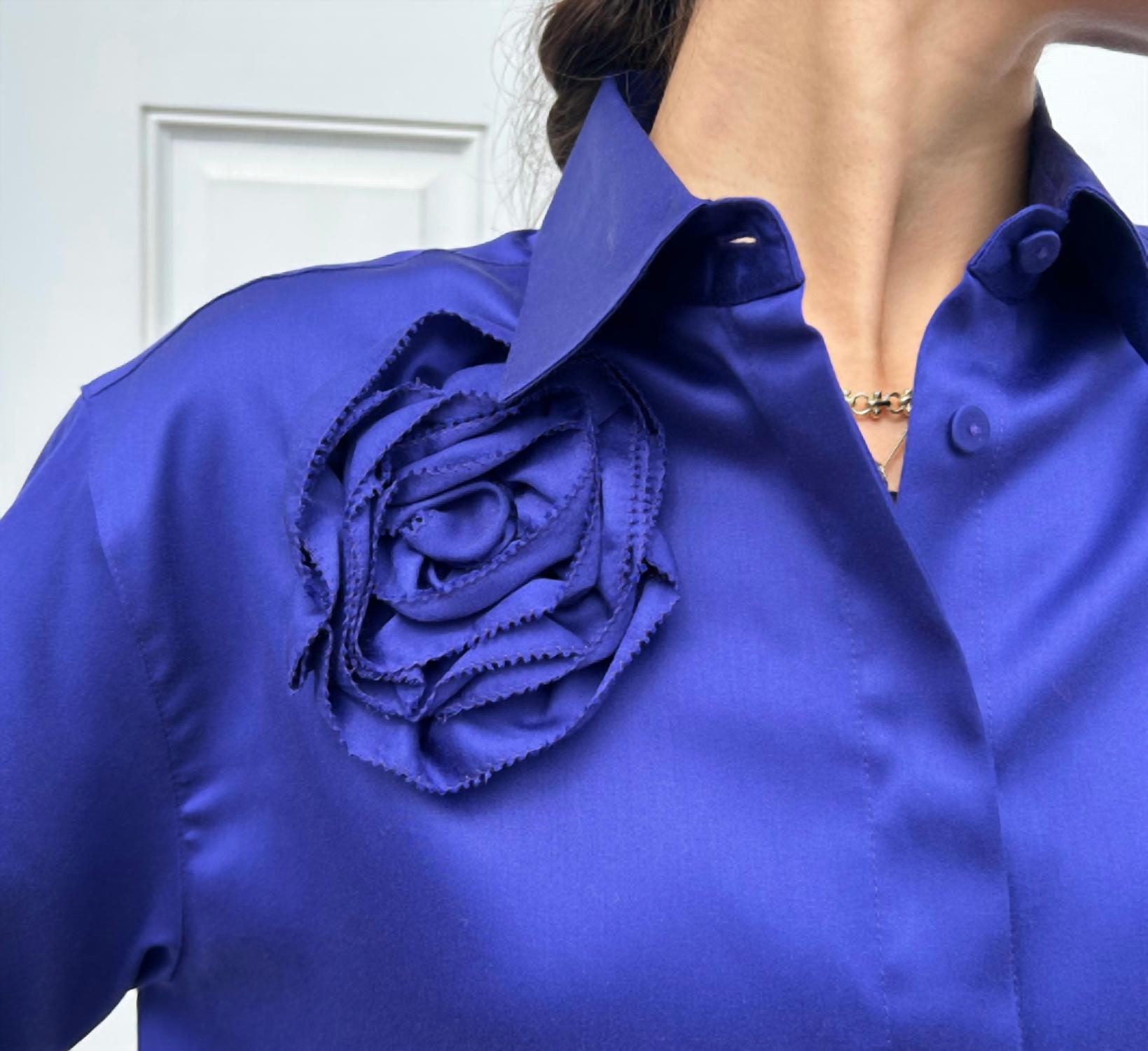 Hinson Wu Halsey Long Sleeve Blouse With Attached Flower in iris - women's blouse - view 4