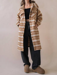 VERY J Plaid Shacket Jacket in cream - women's jacket