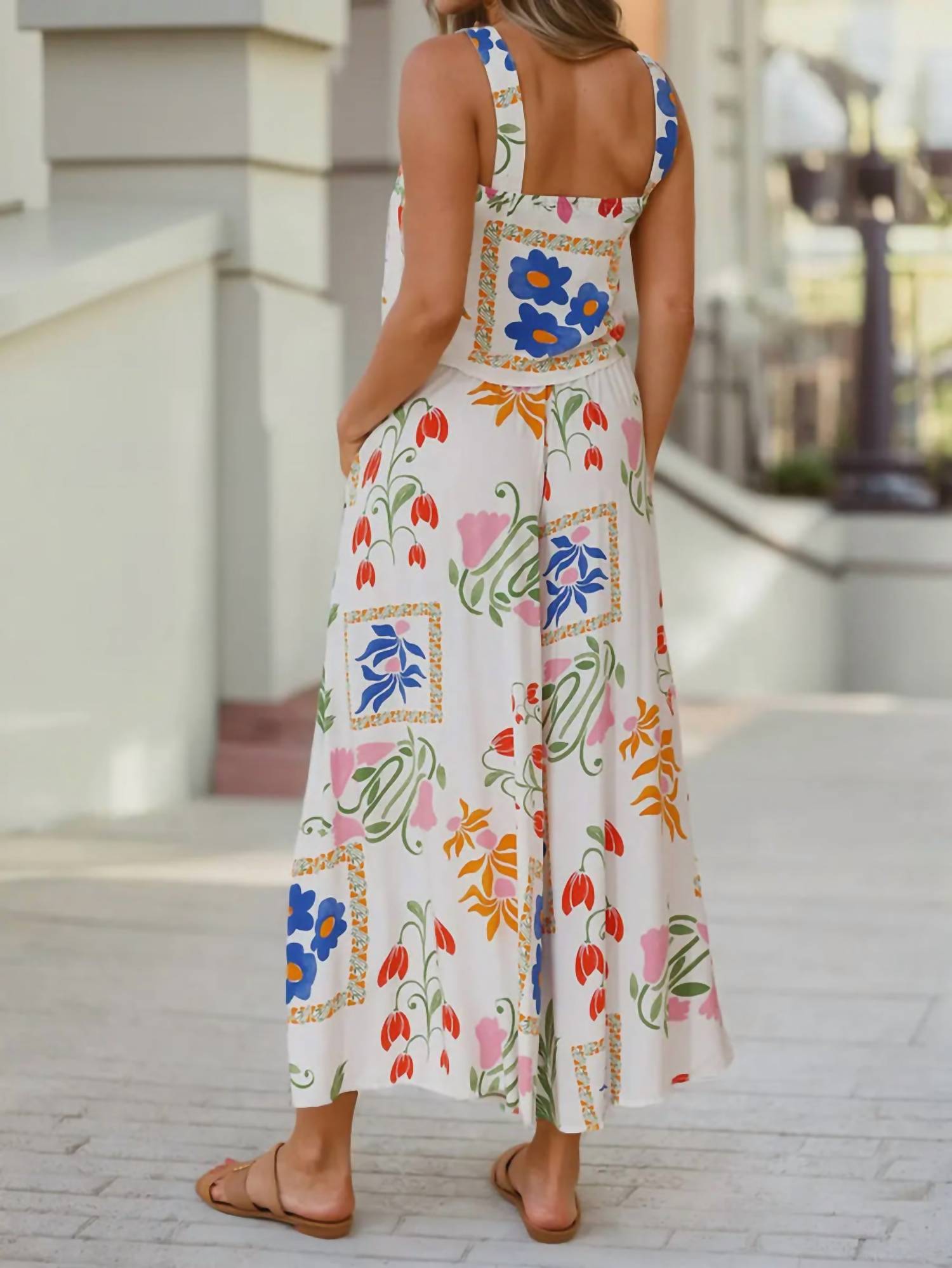 Little Daisy Closet Square Neck Tank And Wide Leg Pants Set in white - women's sleepwear - detail view