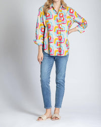 APNY Blocks Of Color Print Button-up Shirt in multi - women's shirt - view 5