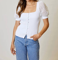 Design History - Short Sleeved Mix Media Knit Top